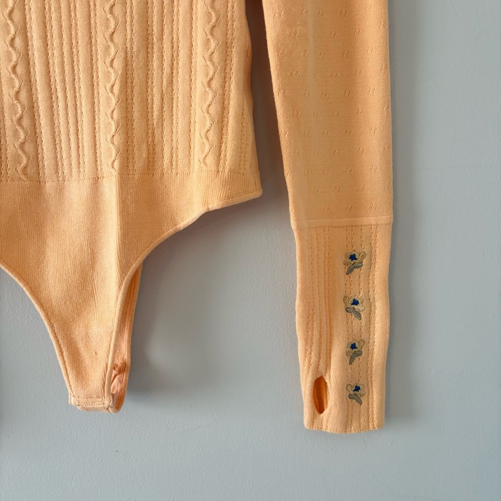 Free People Such A Dreamer Cuff Bodysuit One Piece Long-Sleeve Pointelle Knit - Picture 6 of 8